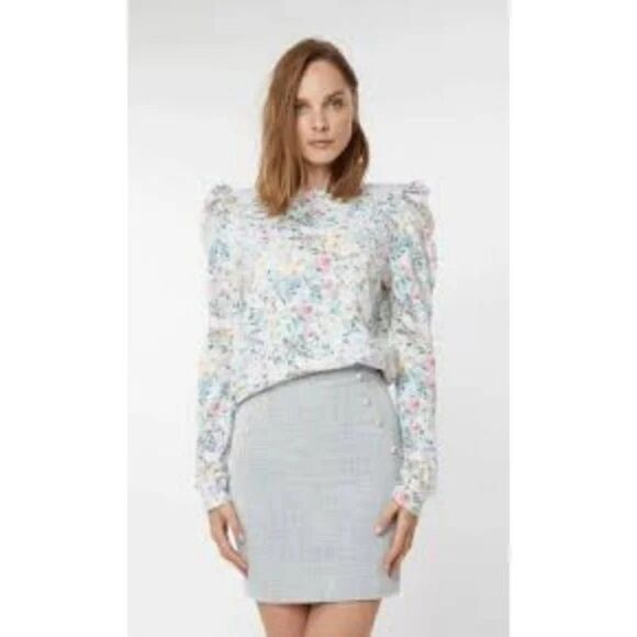 𝅺generation Love Blue & White Tweed Linen Adi Mini Skirt Size XS - Picture 1 of 16